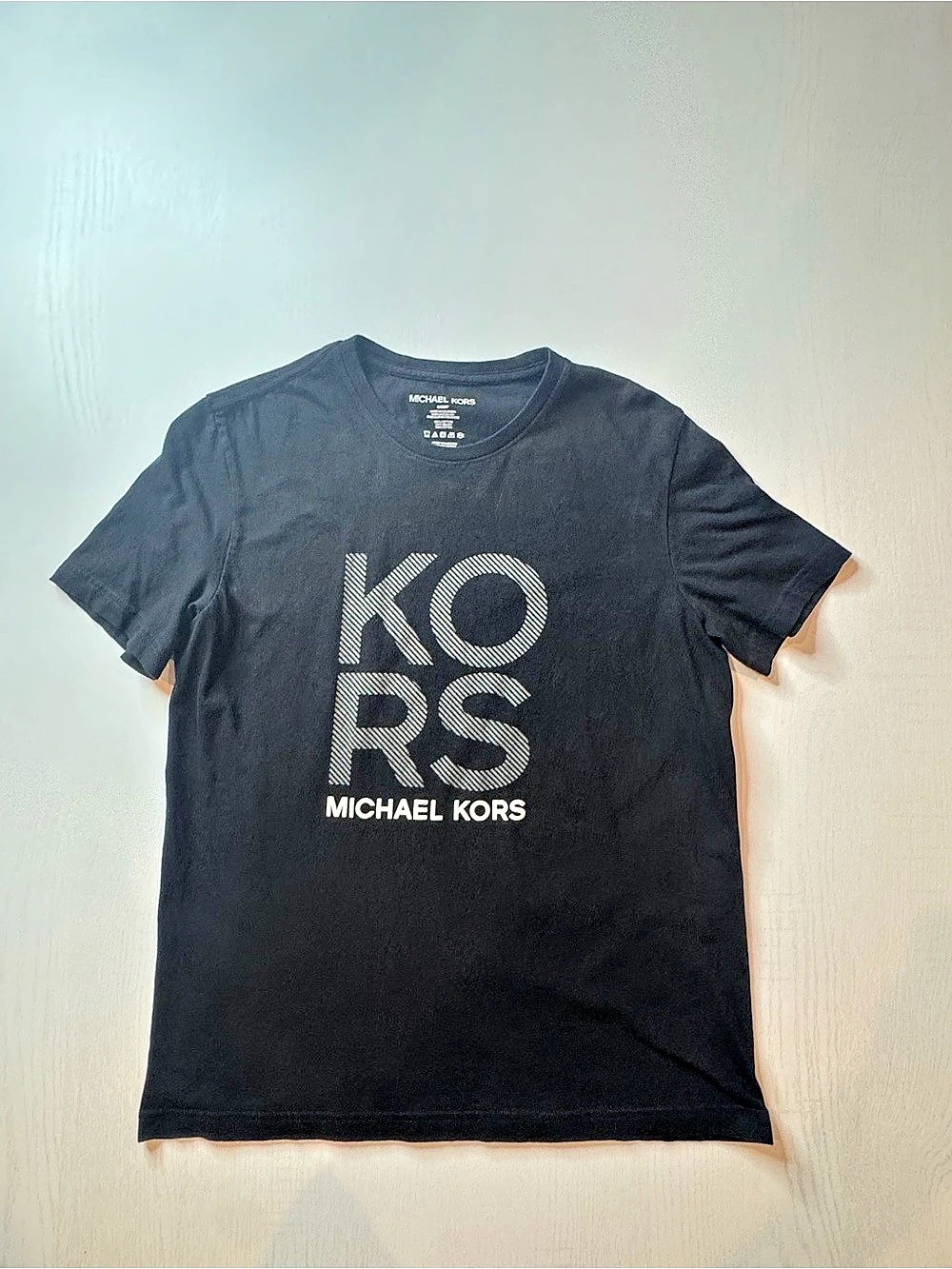 Michael Kors Signature Logo Striped Cotton T-Shirt Black Small